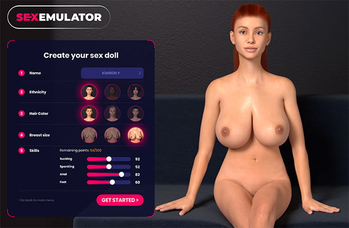 Screenshot des SexEmulator-Spiels, das die individuelle Gestaltung von erotischen Avataren und Szenarien ermöglicht.